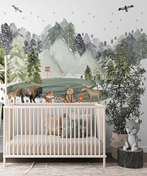 Yellowstone & Woodland Pine Trees - Fabric Nursery Wall Art Decals