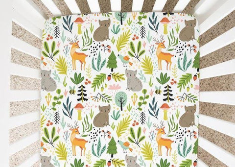 Magical Woodland, Baby Squirrel and Deer - Minky / Jersey Crib Sheets
