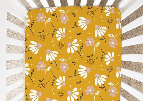Honey Dandelion Flowers - Minky / Jersey Crib Sheets