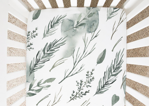 Watercolored Green Leaves - Minky / Jersey Crib Sheets