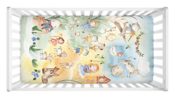 Watercolor Nursery Rhyme Fairy Tales - Minky / Jersey Crib Sheets