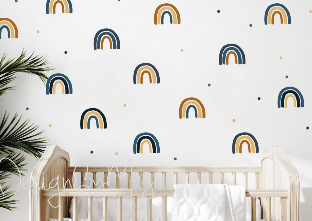 Navy and Mustard Rainbows Fabric Nursery Wall Art Decals DesignByMaya