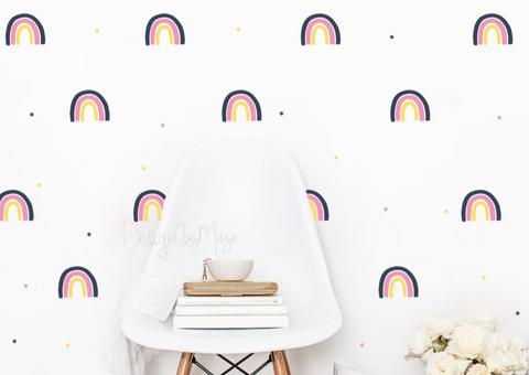 Pink and Gold Rainbows - Fabric Nursery Wall Art Decals