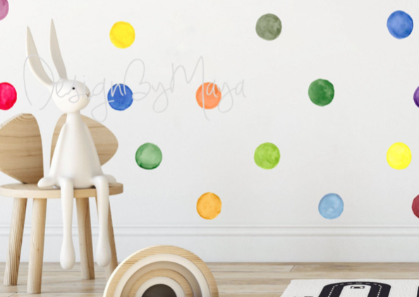 Rainbow Watercolor Polka Dots - Fabric Nursery Wall Art Decals