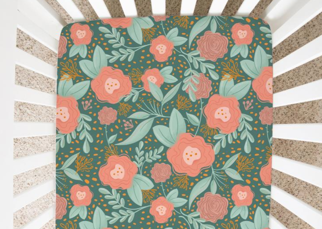 Oceanic Rose Flowers - Minky / Jersey Crib Sheets