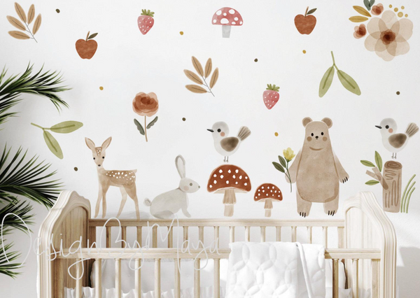 Woodland Baby Bear and Friends - Fabric Nursery Wall Art Decals