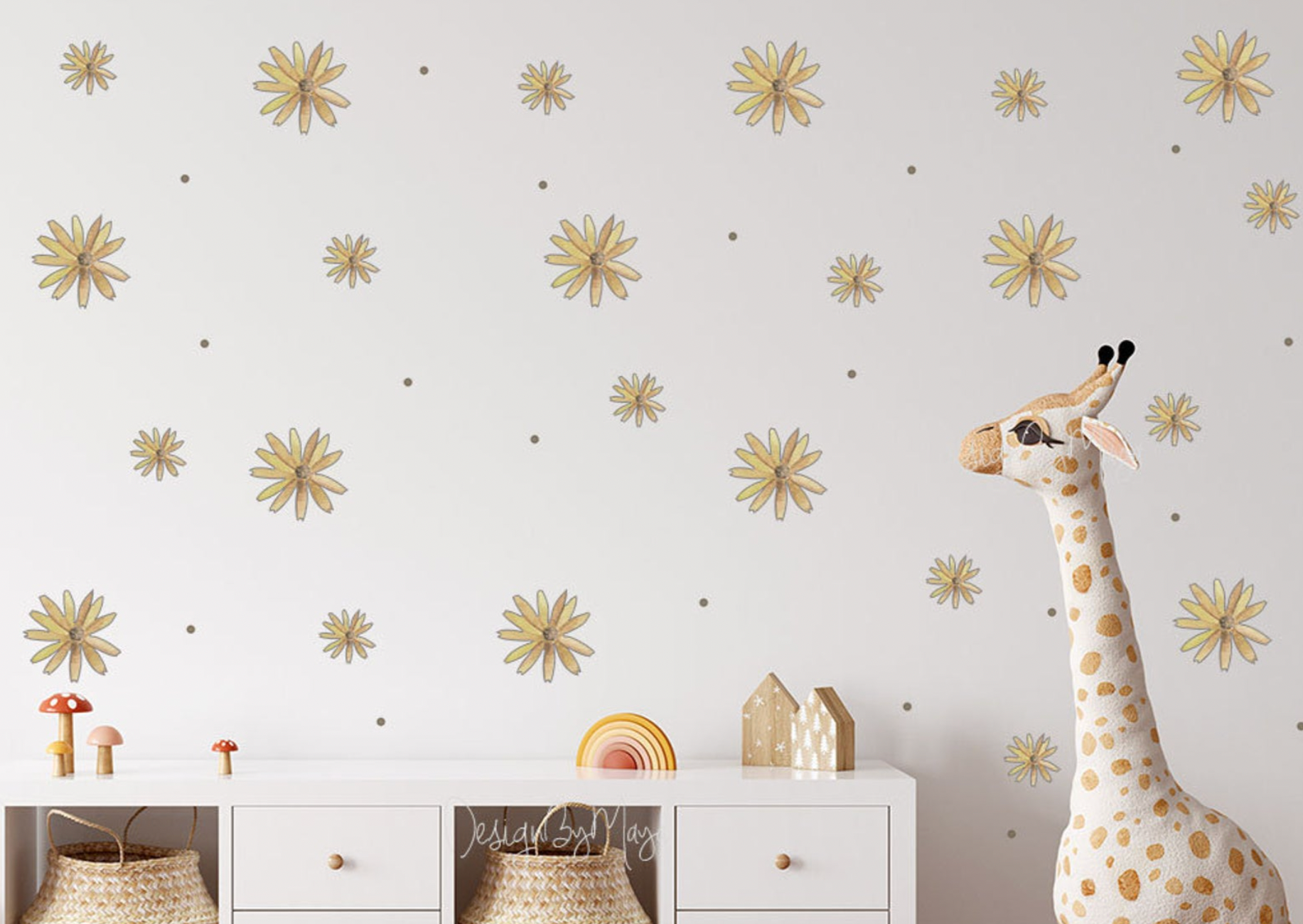 Light Beige Daisy Flowers - Fabric Nursery Wall Art Decals