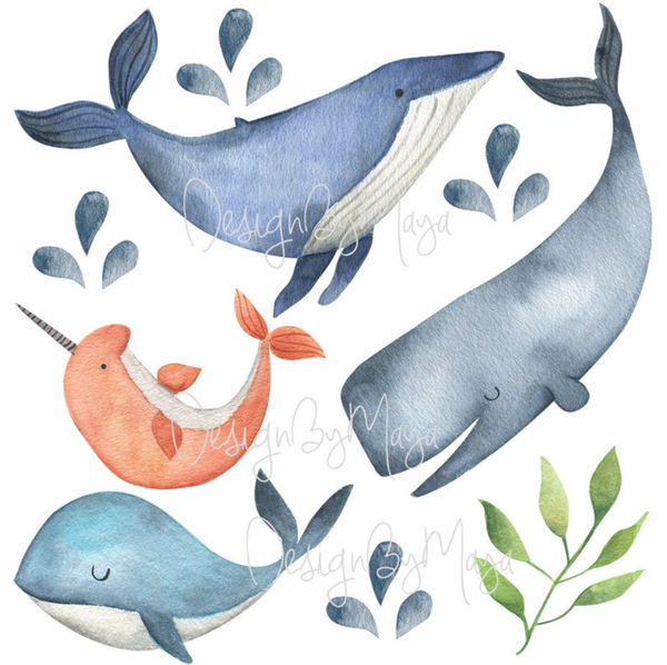 Baby Oceanic Whales - Fabric Nursery Wall Art Decals