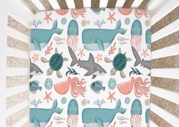 Baby Shark and Whales - Minky / Jersey Crib Sheets