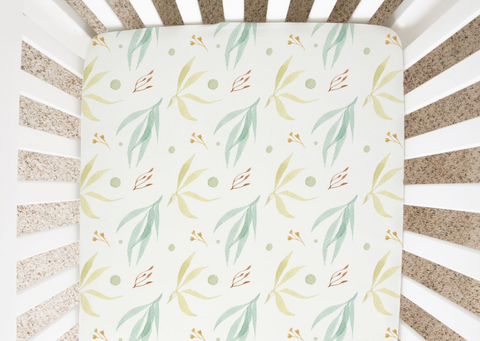 Cantaloupe and Mint Foliage - Minky / Jersey Crib Sheets