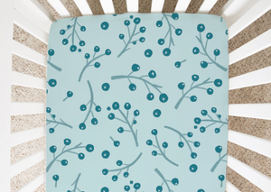 Sapphire Cherry Foliage - Minky / Jersey Crib Sheets