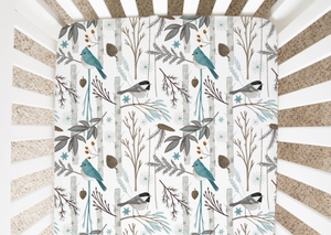 Charcoal Bamboo and Birds - Minky / Jersey Crib Sheets