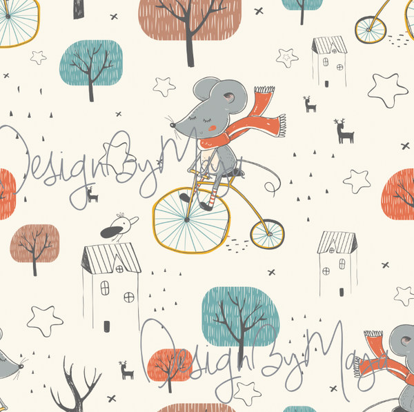 Baby Mice on Antique Bikes - Nursery Wall Decor Wallpapers