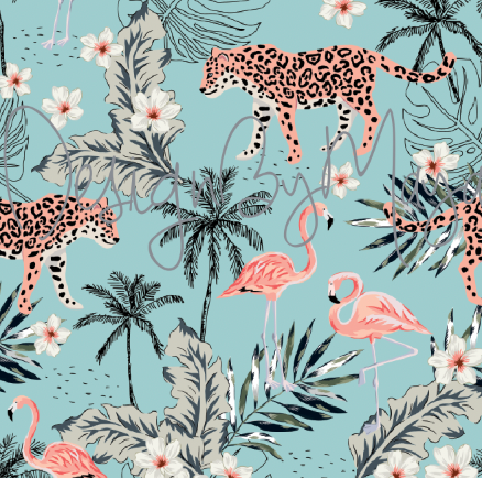 Pale pink & Teal, Tiger and Flamingos - Nursery Wall Decor