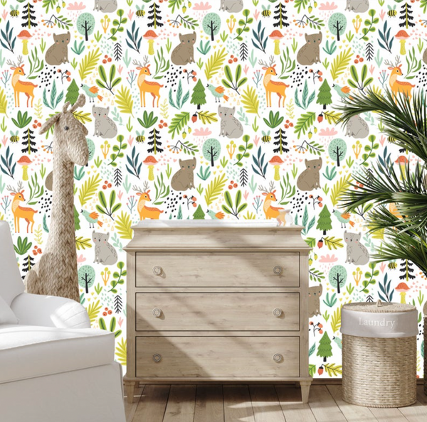 Magical Woodland, Baby Squirrel and Deer - Nursery Wall Decor Wallpapers