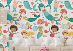 Baby Girl, Mermaids and Ocean Friends - Nursery Wall Decor Wallpapers