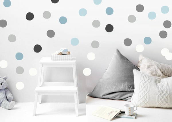 Navy, Teal and Gray Watercolor Polka Dots - Fabric Nursery Wall Art Decals