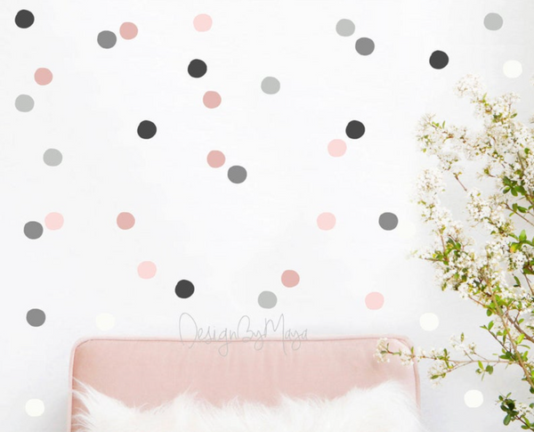 Navy, Teal and Gray Watercolor Polka Dots - Fabric Nursery Wall Art Decals