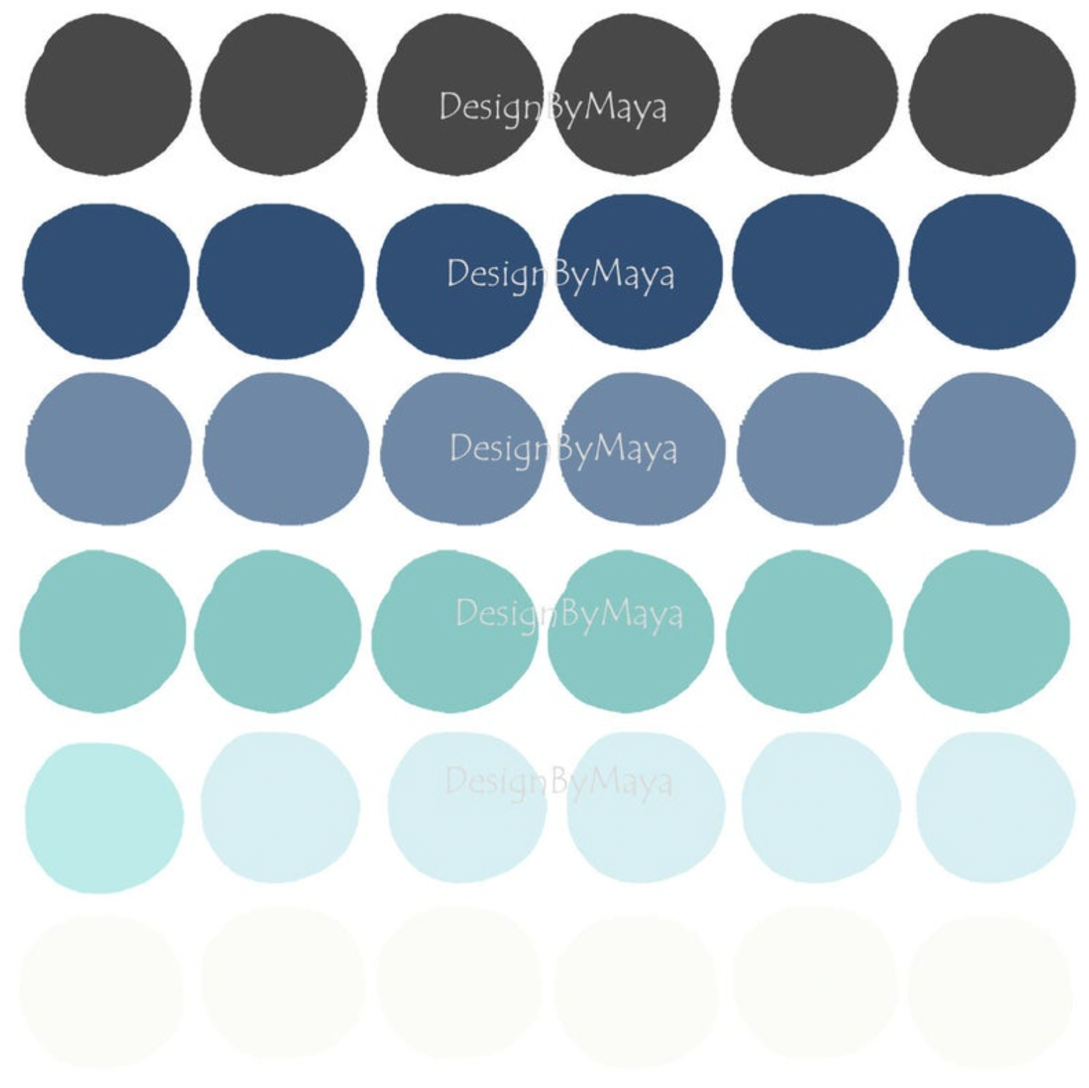 Navy, Teal and Gray Watercolor Polka Dots - Fabric Nursery Wall Art Decals