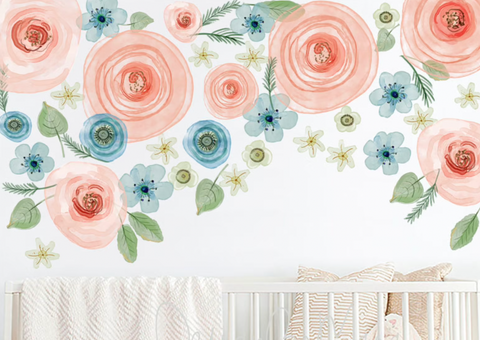 Baby Girl Pink Flowers- Fabric Nursery Wall Art Decals