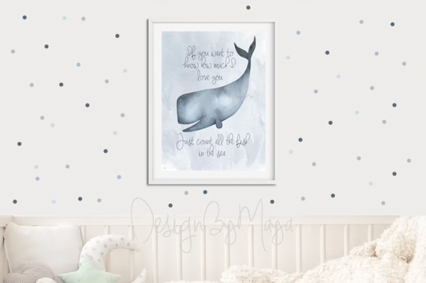 "Just Count All the Fish in the Sea" - Baby Ocean Whale Set - Luster Paper Nursery Wall Art Prints