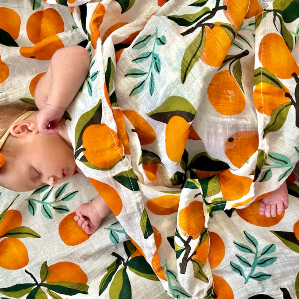 Mandarin Citrus Clementines Muslin Blanket Vintage Baby Blanket