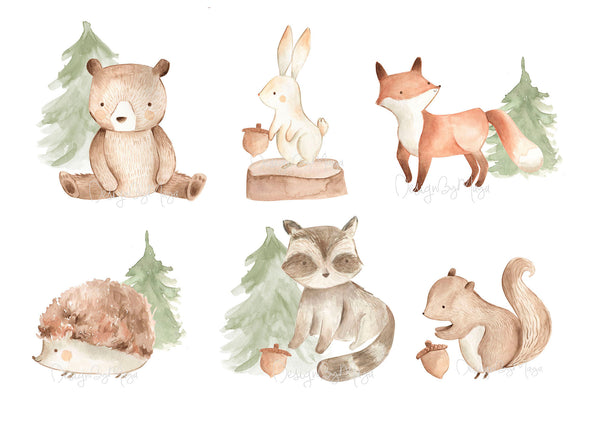 Baby Woodland Animals, Woodland Creatures - Fabric Nursery Wall Art Decals