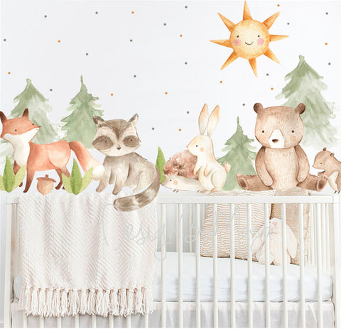 Baby Woodland Animals, Woodland Creatures - Fabric Nursery Wall Art Decals