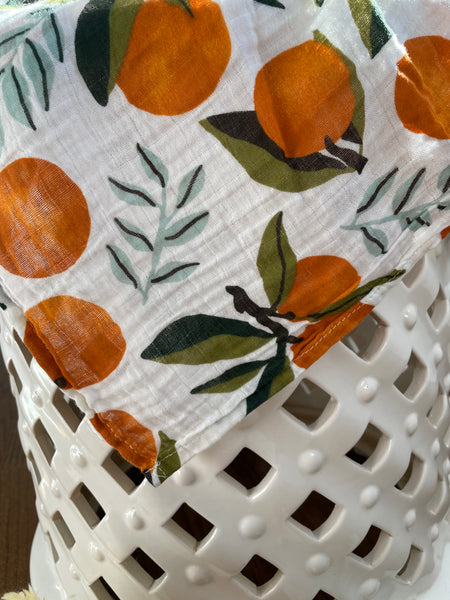 Mandarin Citrus Clementines Muslin Blanket - Vintage Baby Blanket