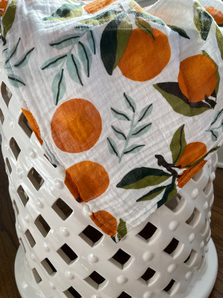 Mandarin Citrus Clementines Muslin Blanket - Vintage Baby Blanket
