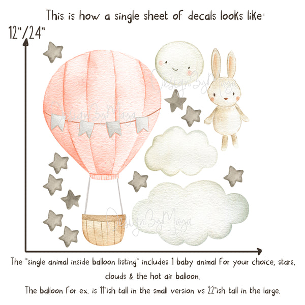 Bunny inside Hot Air Balloon - Fabric Nursery Wall Art Decals