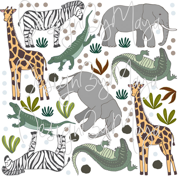 Safari Animals, Jungle Creatures - Fabric Nursery Wall Art Decals
