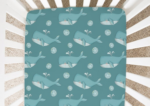 Blue Ocean Whales - Minky / Jersey Crib Sheets