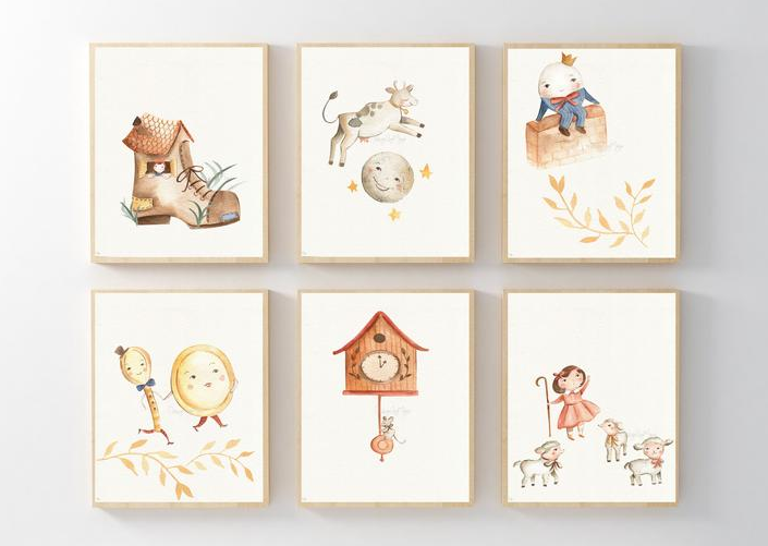 Nursery Rhyme Fairy Tales - Luster Paper Nursery Wall Art Prints