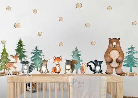 Woodland Forest Animals and Trees - Fabric Nursery Wall Art Decals