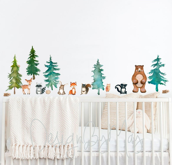 Woodland Forest Animals and Trees - Fabric Nursery Wall Art Decals
