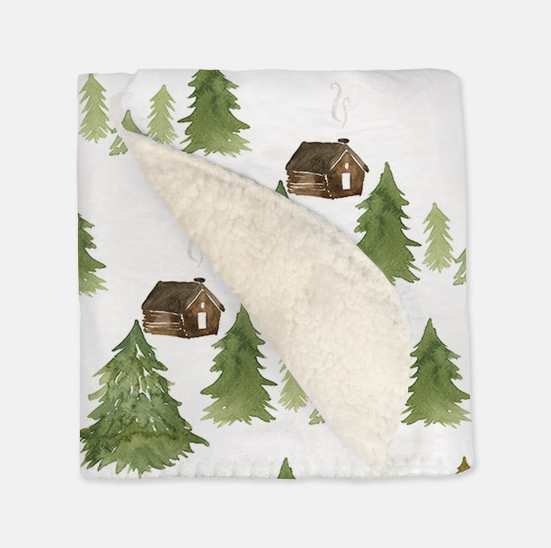 Christmas, Winter, Alaskan Cabin - Vintage Baby Blanket