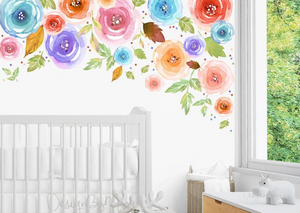 Baby Girl Rainbow Flowers - Fabric Nursery Wall Art Decals