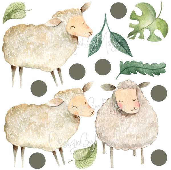 Little Baby Sheep and Polka Dots - Fabric Nursery Wall Art Decals