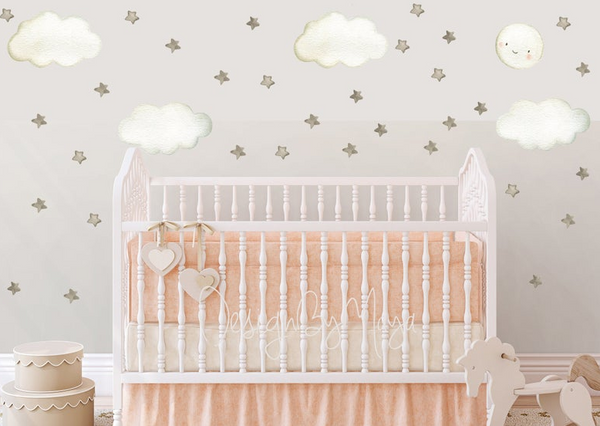 Sun, Moon, Clouds, and Stars - Fabric Nursery Wall Art Decals
