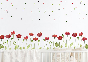 Baby Girl Red Poppy Flowers - Fabric Nursery Wall Art Decals
