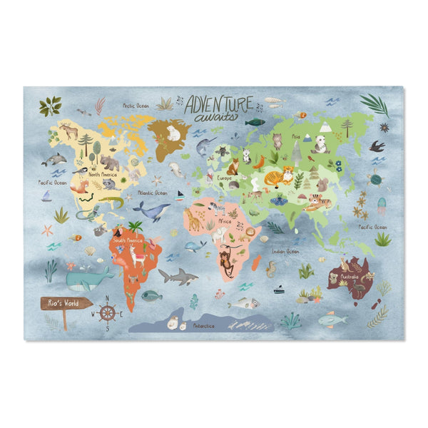 World Map Area Rug - Oh, the places you'll go / Adventures await / Little dreamer
