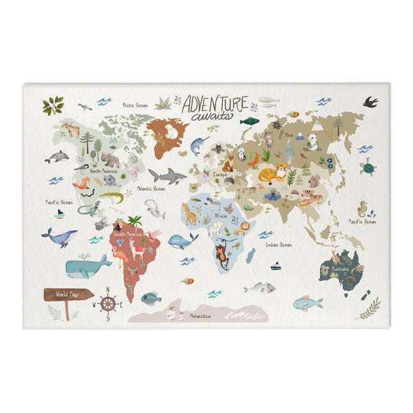 World Map Playroom Rug - Oh, the places you'll go / Adventures await