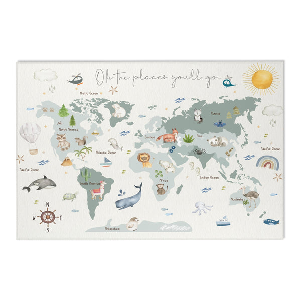 World Map Rug - Oh, the places you'll go / Adventures await