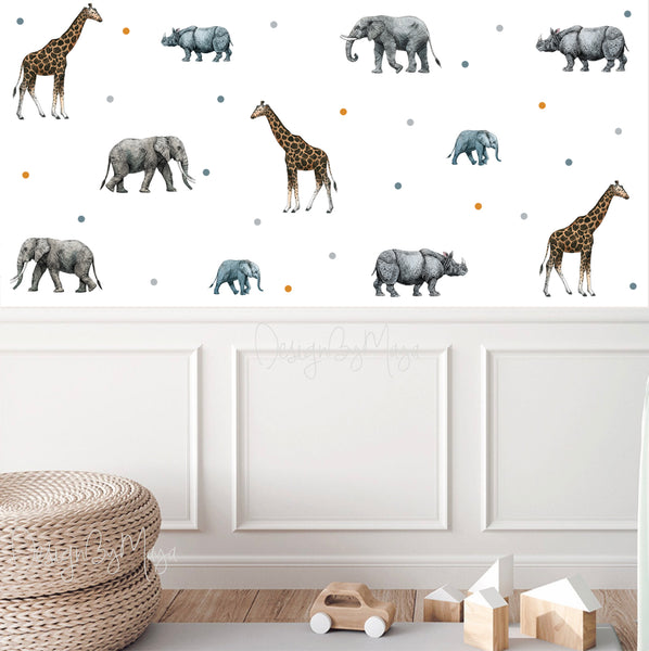 Safari Animals, Jungle Creatures - Fabric Nursery Wall Art Decals