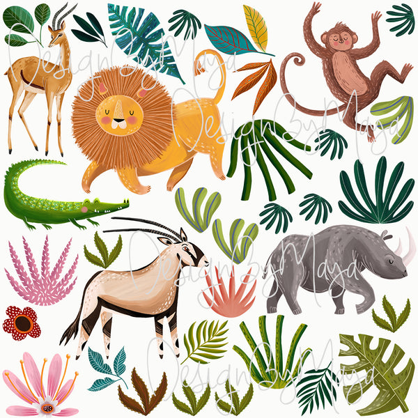 Jungle Animals Tropical theme - Fabric Nursery Wall Art Decals