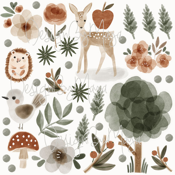 Woodland Baby Forest animals - Fabric Nursery Wall Art Decals